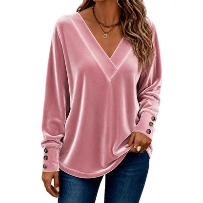 👚 Damen Samtoberteil mit V-Ausschnitt & langen Ärmeln – Edler Glanz, weicher Samt & feminine Silhouette | Perfekt für Alltag, Büro & besondere Anlässe – Jetzt -50%!
