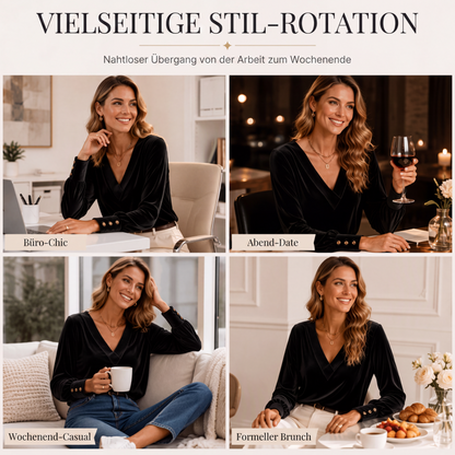 👚 Damen Samtoberteil mit V-Ausschnitt & langen Ärmeln – Edler Glanz, weicher Samt & feminine Silhouette | Perfekt für Alltag, Büro & besondere Anlässe – Jetzt -50%!
