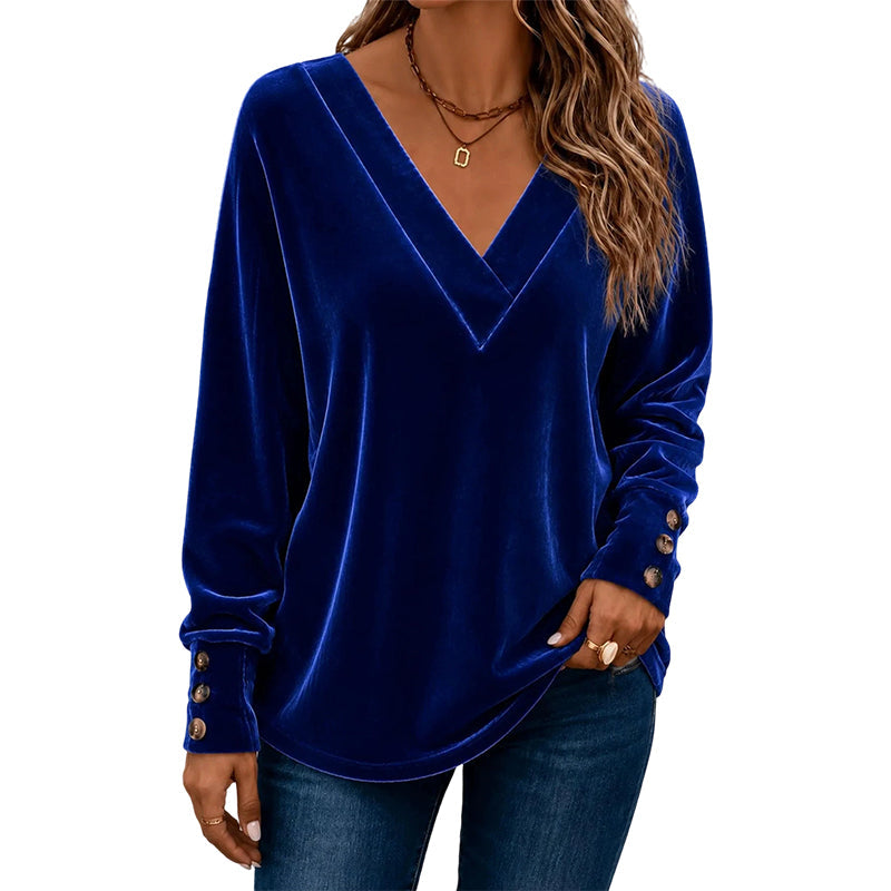 👚 Damen Samtoberteil mit V-Ausschnitt & langen Ärmeln – Edler Glanz, weicher Samt & feminine Silhouette | Perfekt für Alltag, Büro & besondere Anlässe – Jetzt -50%!
