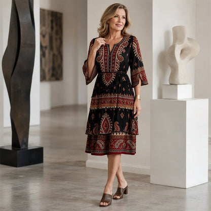 📢📢50%Rabatt!!!🎉✨Damen Boho-Kleid mit V-Ausschnitt und stufenförmigen Rüschen