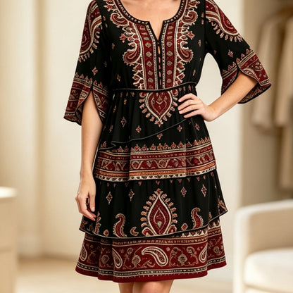 📢📢50%Rabatt!!!🎉✨Damen Boho-Kleid mit V-Ausschnitt und stufenförmigen Rüschen