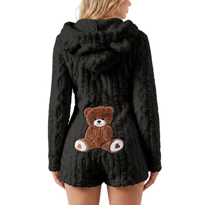 🧸☁️Herbst-Bestseller – 50 % Rabatt！✨Plüsch-Jumpsuit mit Kapuze und langen Ärmeln für Damen