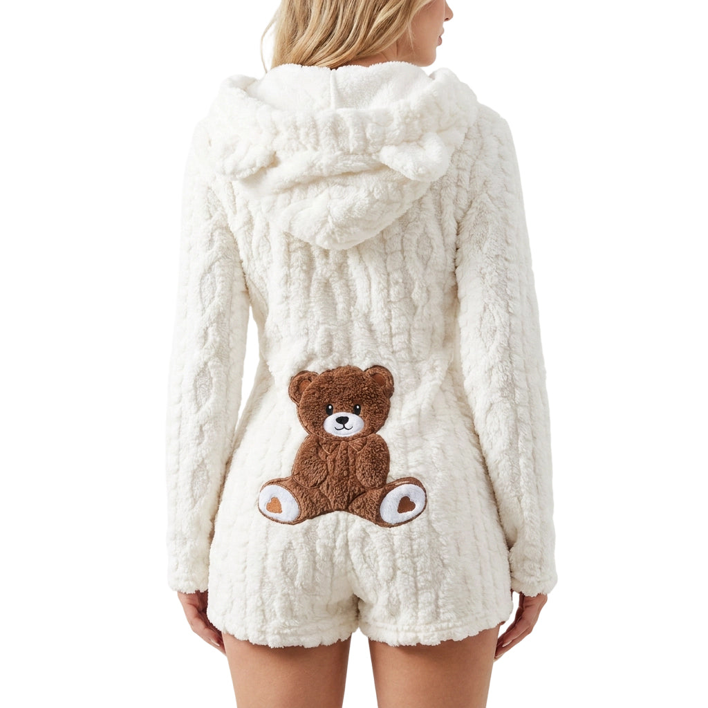 🧸☁️Herbst-Bestseller – 50 % Rabatt！✨Plüsch-Jumpsuit mit Kapuze und langen Ärmeln für Damen