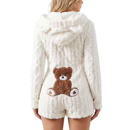 🧸☁️Herbst-Bestseller – 50 % Rabatt！✨Plüsch-Jumpsuit mit Kapuze und langen Ärmeln für Damen
