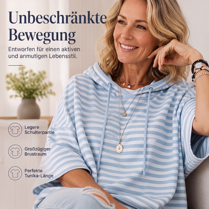 🧥 Weites gestreiftes Damen-Kapuzenpullover mit 3/4-Ärmeln – Legerer Look, weicher Stoff & vielseitig kombinierbar | Perfekt für Alltag, Freizeit & warme Tage – Jetzt -50%!