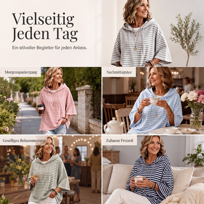 🧥 Weites gestreiftes Damen-Kapuzenpullover mit 3/4-Ärmeln – Legerer Look, weicher Stoff & vielseitig kombinierbar | Perfekt für Alltag, Freizeit & warme Tage – Jetzt -50%!