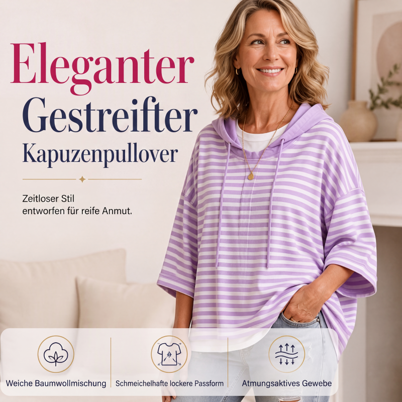 🧥 Weites gestreiftes Damen-Kapuzenpullover mit 3/4-Ärmeln – Legerer Look, weicher Stoff & vielseitig kombinierbar | Perfekt für Alltag, Freizeit & warme Tage – Jetzt -50%!