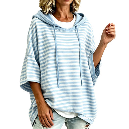 🧥 Weites gestreiftes Damen-Kapuzenpullover mit 3/4-Ärmeln – Legerer Look, weicher Stoff & vielseitig kombinierbar | Perfekt für Alltag, Freizeit & warme Tage – Jetzt -50%!