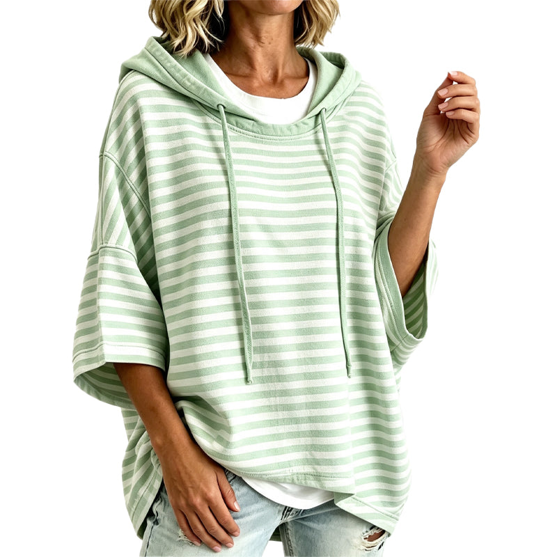 🧥 Weites gestreiftes Damen-Kapuzenpullover mit 3/4-Ärmeln – Legerer Look, weicher Stoff & vielseitig kombinierbar | Perfekt für Alltag, Freizeit & warme Tage – Jetzt -50%!