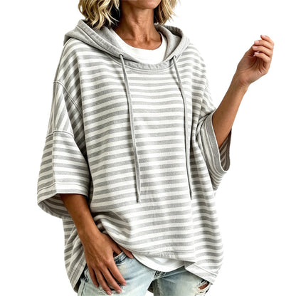 🧥 Weites gestreiftes Damen-Kapuzenpullover mit 3/4-Ärmeln – Legerer Look, weicher Stoff & vielseitig kombinierbar | Perfekt für Alltag, Freizeit & warme Tage – Jetzt -50%!