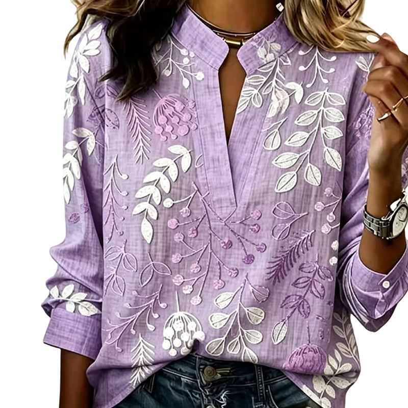 💞Bedrucktes Langarm-Pullover-Oberteil mit V-Ausschnitt für Damen, lässiges Top