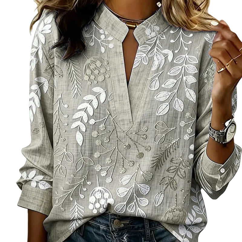 💞Bedrucktes Langarm-Pullover-Oberteil mit V-Ausschnitt für Damen, lässiges Top