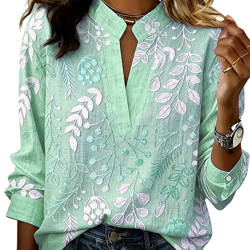💞Bedrucktes Langarm-Pullover-Oberteil mit V-Ausschnitt für Damen, lässiges Top