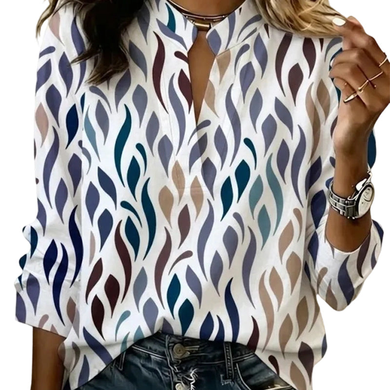 💞Bedrucktes Langarm-Pullover-Oberteil mit V-Ausschnitt für Damen, lässiges Top