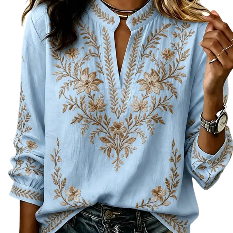 💞Bedrucktes Langarm-Pullover-Oberteil mit V-Ausschnitt für Damen, lässiges Top