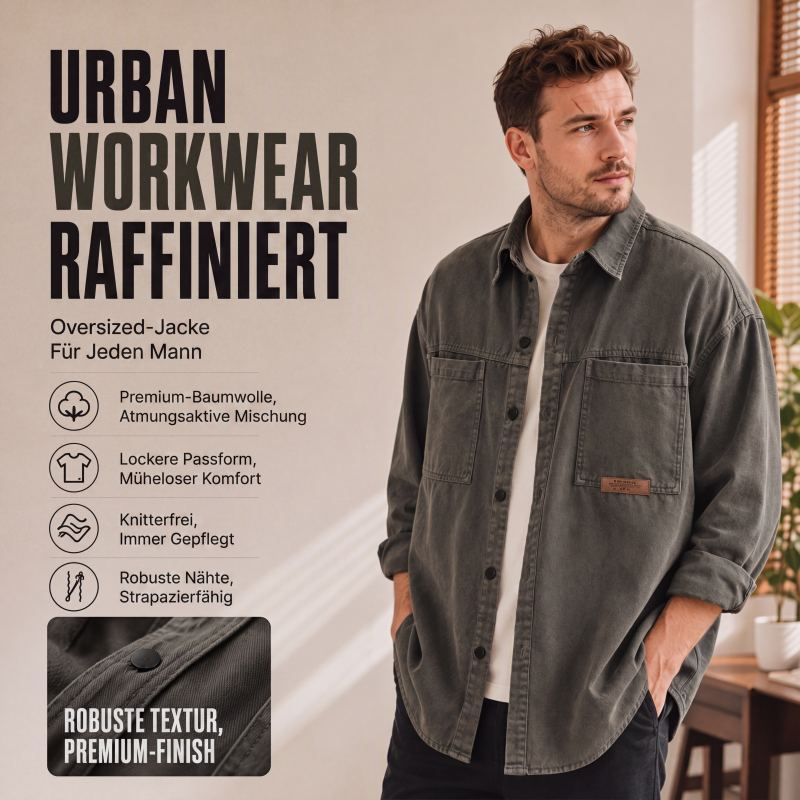 🧥 Utility-Hemd mit langen Ärmeln – Leichter Stoff, bequemer Schnitt & zeitloses Design – Ideal für warme Tage & entspannte Stunden