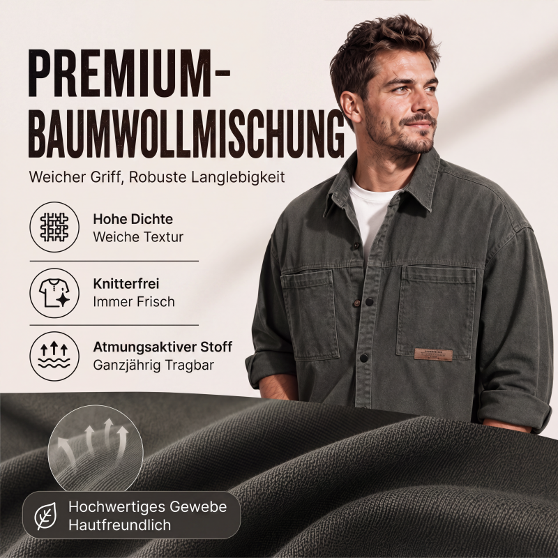 🧥 Utility-Hemd mit langen Ärmeln – Leichter Stoff, bequemer Schnitt & zeitloses Design – Ideal für warme Tage & entspannte Stunden