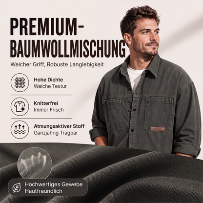🧥 Utility-Hemd mit langen Ärmeln – Leichter Stoff, bequemer Schnitt & zeitloses Design – Ideal für warme Tage & entspannte Stunden