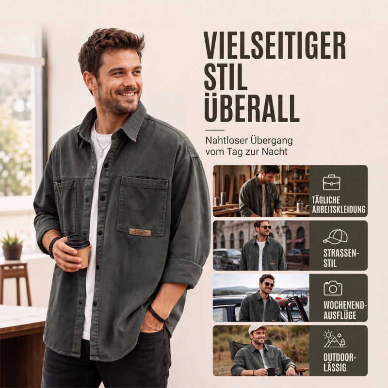 🧥 Utility-Hemd mit langen Ärmeln – Leichter Stoff, bequemer Schnitt & zeitloses Design – Ideal für warme Tage & entspannte Stunden