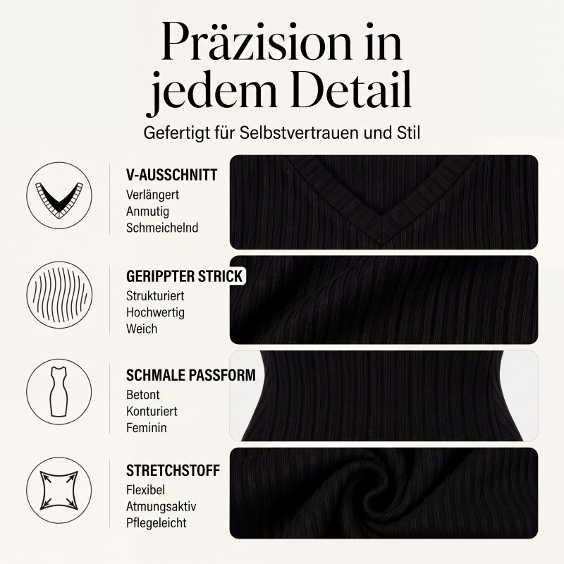 🌸 Elegantes geripptes Strickkleid mit V-Ausschnitt für Damen