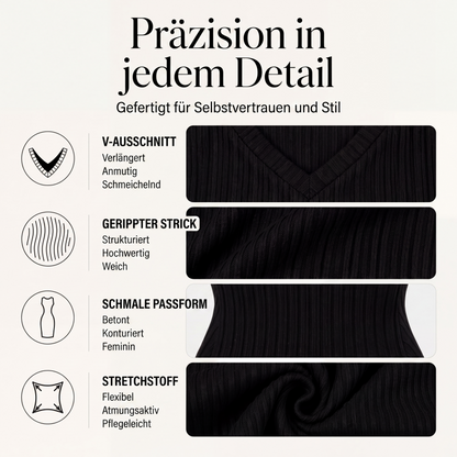🌸 Elegantes geripptes Strickkleid mit V-Ausschnitt für Damen