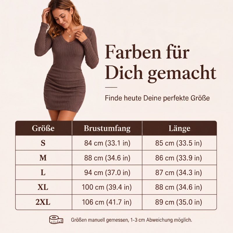 🌸 Elegantes geripptes Strickkleid mit V-Ausschnitt für Damen