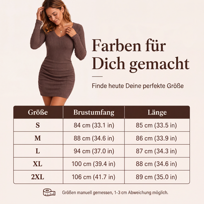 🌸 Elegantes geripptes Strickkleid mit V-Ausschnitt für Damen