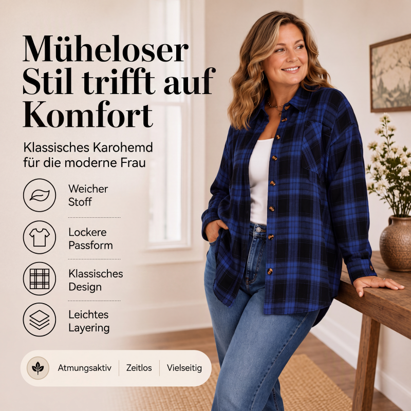🌸 Karo-Bluse mit Knöpfen – Leichter Stoff, bequemer Schnitt & zeitloses Design – Ideal für warme Tage & entspannte Stunden