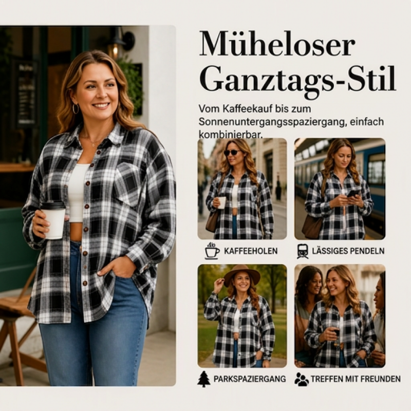 🌸 Karo-Bluse mit Knöpfen – Leichter Stoff, bequemer Schnitt & zeitloses Design – Ideal für warme Tage & entspannte Stunden