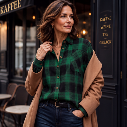 🌸 Karo-Bluse mit Knöpfen – Leichter Stoff, bequemer Schnitt & zeitloses Design – Ideal für warme Tage & entspannte Stunden