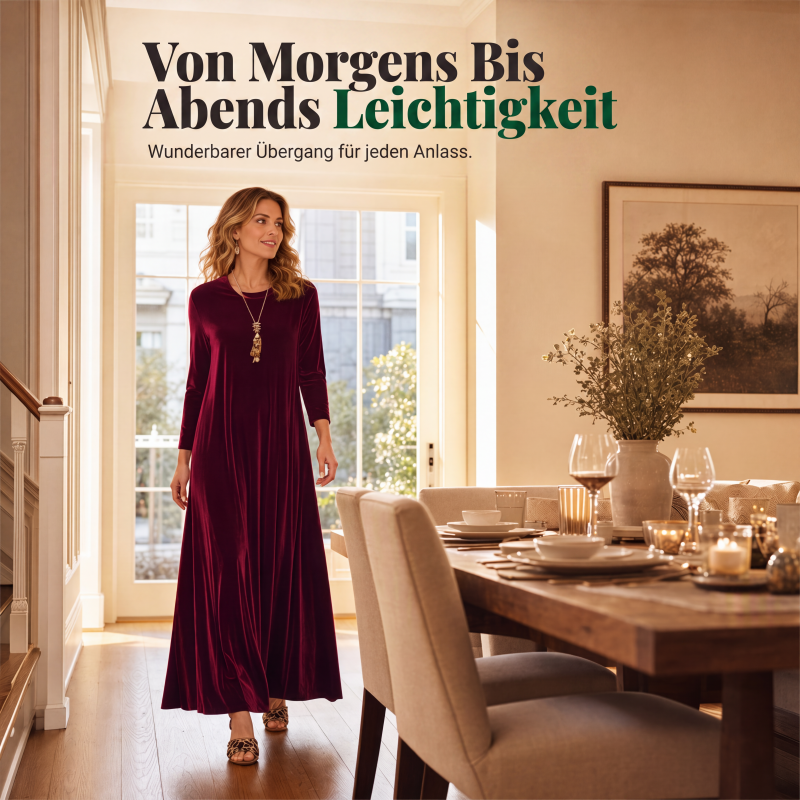 🌸 Maxikleid aus Samt – Leichter Stoff, bequemer Schnitt & zeitloses Design – Ideal für Frühling, Herbst & stilvolle Auftritte