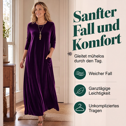 🌸 Maxikleid aus Samt – Leichter Stoff, bequemer Schnitt & zeitloses Design – Ideal für Frühling, Herbst & stilvolle Auftritte