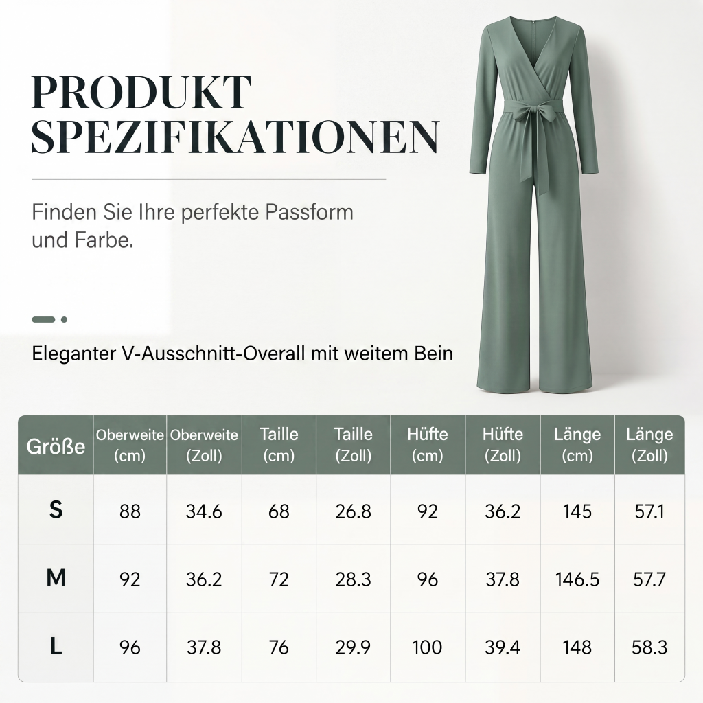 📢📢50%Rabatt!!!🎉✨Langärmeliger V-Ausschnitt-Overall mit Gürtel für Damen – Figurumspielender Schnitt, fließender Stoff & vielseitig kombinierbar – Perfekt für Alltag, Büro & besondere Anlässe