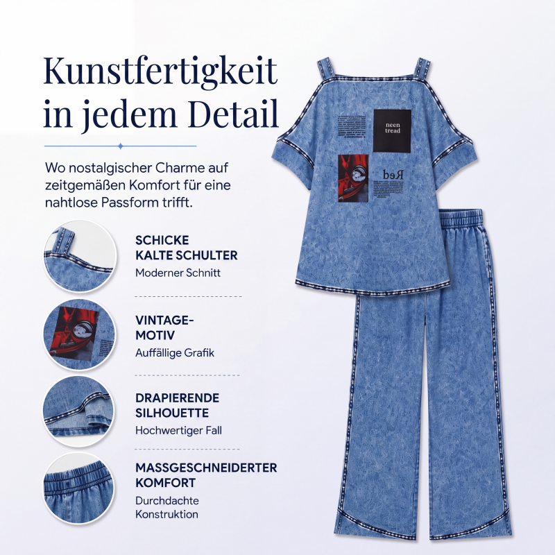 📢📢50%Rabatt!!!🎉✨Schulterfreies Oberteil mit weiter Hose für Damen – Eleganter Look, fließender Stoff & feminine Silhouette – Perfekt für warme Tage & besondere Anlässe