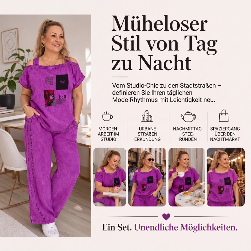 📢📢50%Rabatt!!!🎉✨Schulterfreies Oberteil mit weiter Hose für Damen – Eleganter Look, fließender Stoff & feminine Silhouette – Perfekt für warme Tage & besondere Anlässe