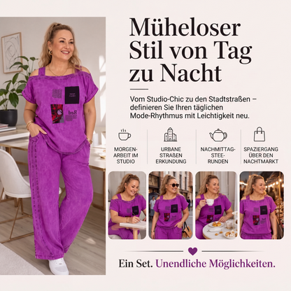 📢📢50%Rabatt!!!🎉✨Schulterfreies Oberteil mit weiter Hose für Damen – Eleganter Look, fließender Stoff & feminine Silhouette – Perfekt für warme Tage & besondere Anlässe