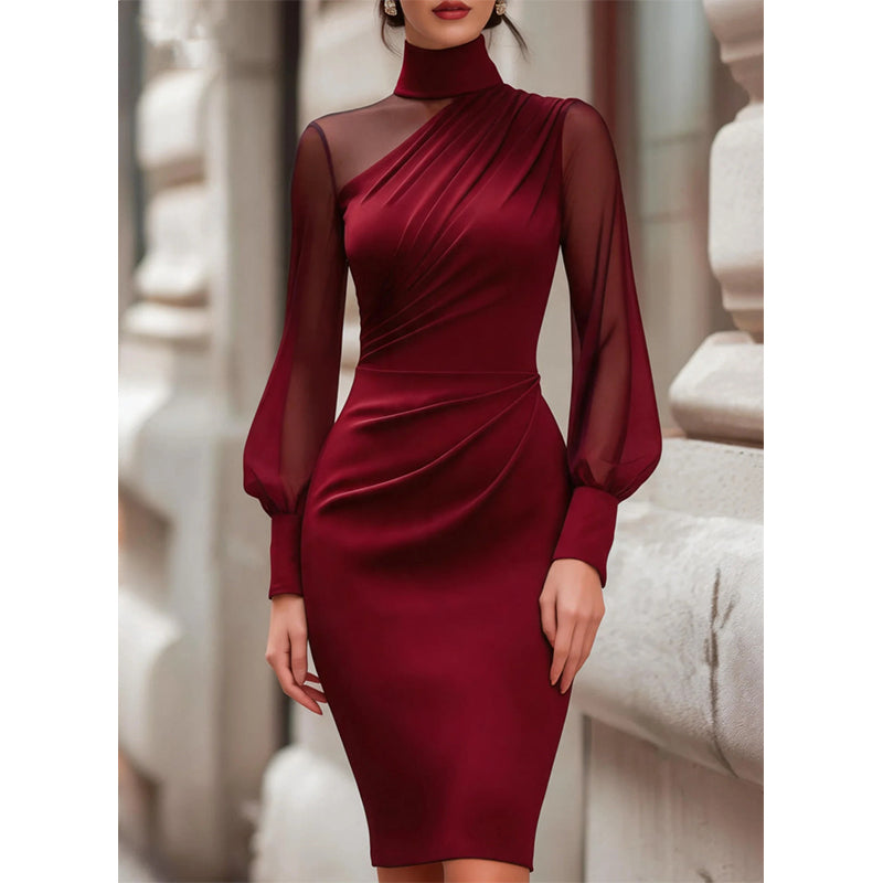 📢📢50%Rabatt!!!🎉✨Damen Bodycon-Kleid aus Netzstoff mit Stehkragen