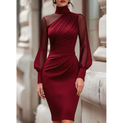 📢📢50%Rabatt!!!🎉✨Damen Bodycon-Kleid aus Netzstoff mit Stehkragen
