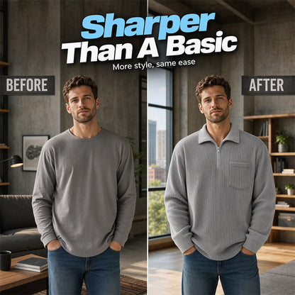 📢📢50%Rabatt!!!🎉✨Men's Casual Ribbed Half Zip Sweater – Figurbetonter Rippstrick, praktischer Reißverschluss & vielseitig kombinierbar – Perfekt für Alltag, Freizeit & kühle Tage