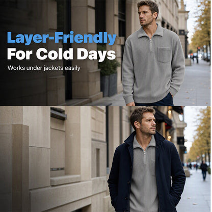 📢📢50%Rabatt!!!🎉✨Men's Casual Ribbed Half Zip Sweater – Figurbetonter Rippstrick, praktischer Reißverschluss & vielseitig kombinierbar – Perfekt für Alltag, Freizeit & kühle Tage