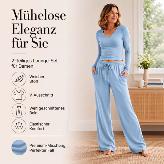 📣📣50%Rabatt!!!🎉✨Set mit V-Ausschnitt-Oberteil & weiter Hose – Leichter Stoff, bequemer Sitz & vielseitig kombinierbar – Perfekt für Frühling, Herbst & entspannte Stunden