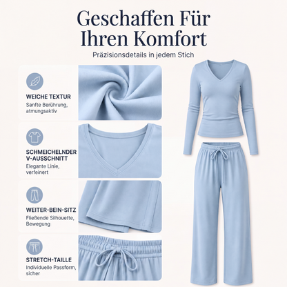 📣📣50%Rabatt!!!🎉✨Set mit V-Ausschnitt-Oberteil & weiter Hose – Leichter Stoff, bequemer Sitz & vielseitig kombinierbar – Perfekt für Frühling, Herbst & entspannte Stunden