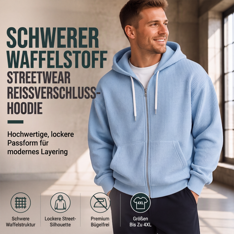 📢📢50%Rabatt!!!🎉✨Herren-Waffelstrick-Kapuzenpullover mit durchgehendem Reißverschluss – Modischer Waffelstrick, praktischer Full-Zip & lässiger Look – Perfekt für Alltag, Freizeit & kühle Tage