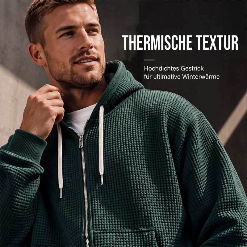 📢📢50%Rabatt!!!🎉✨Herren-Waffelstrick-Kapuzenpullover mit durchgehendem Reißverschluss – Modischer Waffelstrick, praktischer Full-Zip & lässiger Look – Perfekt für Alltag, Freizeit & kühle Tage