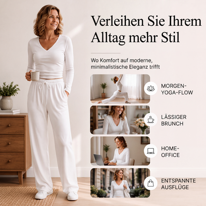 📣📣50%Rabatt!!!🎉✨Set mit V-Ausschnitt-Oberteil & weiter Hose – Leichter Stoff, bequemer Sitz & vielseitig kombinierbar – Perfekt für Frühling, Herbst & entspannte Stunden