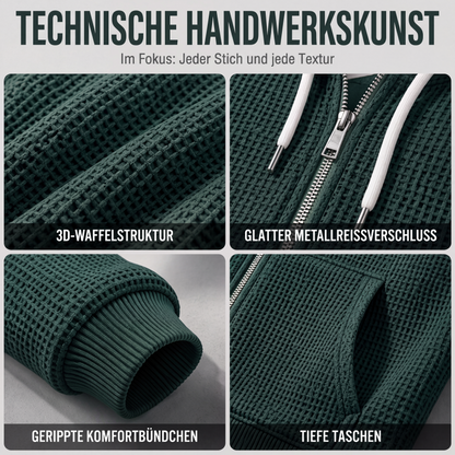 📢📢50%Rabatt!!!🎉✨Herren-Waffelstrick-Kapuzenpullover mit durchgehendem Reißverschluss – Modischer Waffelstrick, praktischer Full-Zip & lässiger Look – Perfekt für Alltag, Freizeit & kühle Tage