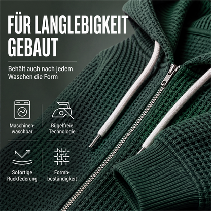 📢📢50%Rabatt!!!🎉✨Herren-Waffelstrick-Kapuzenpullover mit durchgehendem Reißverschluss – Modischer Waffelstrick, praktischer Full-Zip & lässiger Look – Perfekt für Alltag, Freizeit & kühle Tage