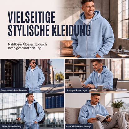 📢📢50%Rabatt!!!🎉✨Herren-Waffelstrick-Kapuzenpullover mit durchgehendem Reißverschluss – Modischer Waffelstrick, praktischer Full-Zip & lässiger Look – Perfekt für Alltag, Freizeit & kühle Tage