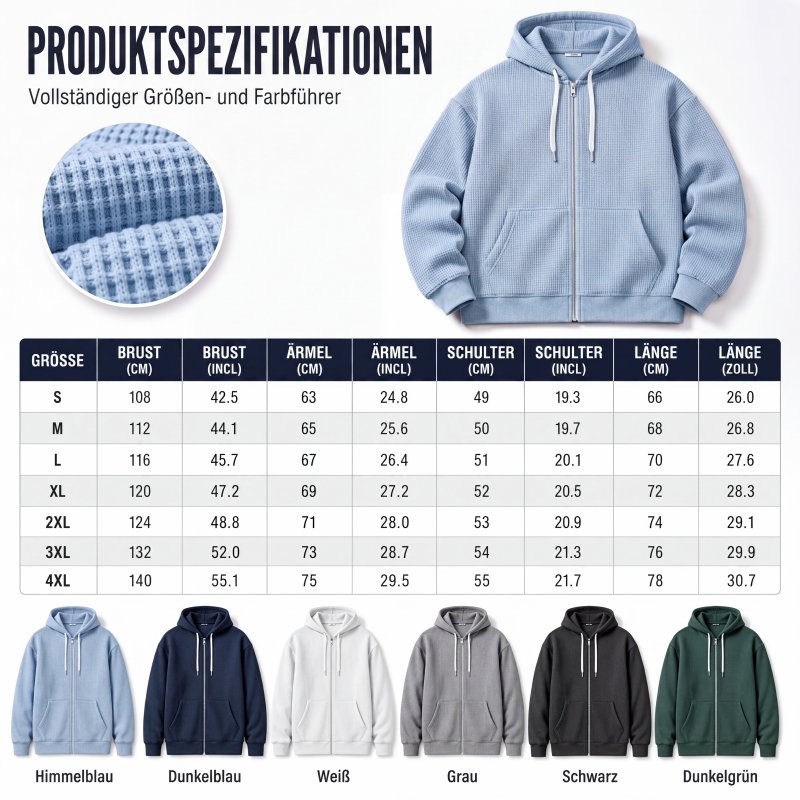 📢📢50%Rabatt!!!🎉✨Herren-Waffelstrick-Kapuzenpullover mit durchgehendem Reißverschluss – Modischer Waffelstrick, praktischer Full-Zip & lässiger Look – Perfekt für Alltag, Freizeit & kühle Tage