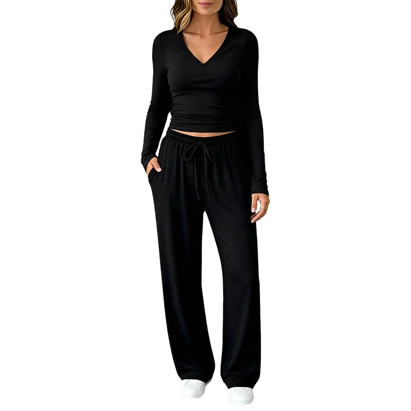 📣📣50%Rabatt!!!🎉✨Set mit V-Ausschnitt-Oberteil & weiter Hose – Leichter Stoff, bequemer Sitz & vielseitig kombinierbar – Perfekt für Frühling, Herbst & entspannte Stunden